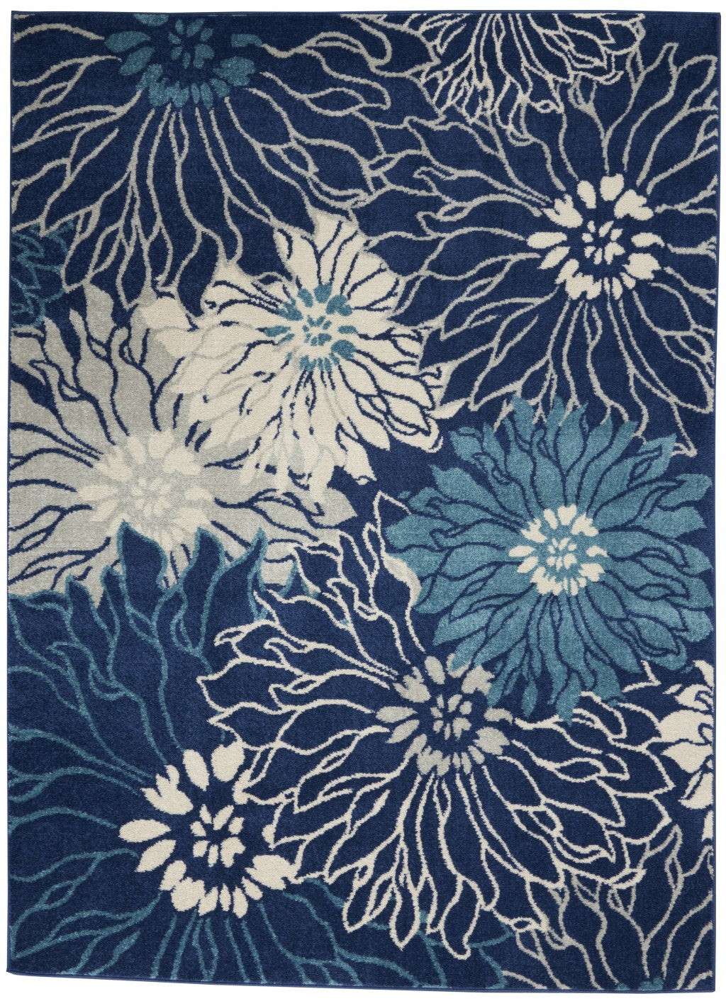 4' X 6' Blue And Ivory Floral Area Rug