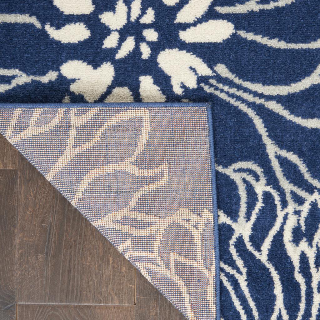 4' X 6' Blue And Ivory Floral Area Rug