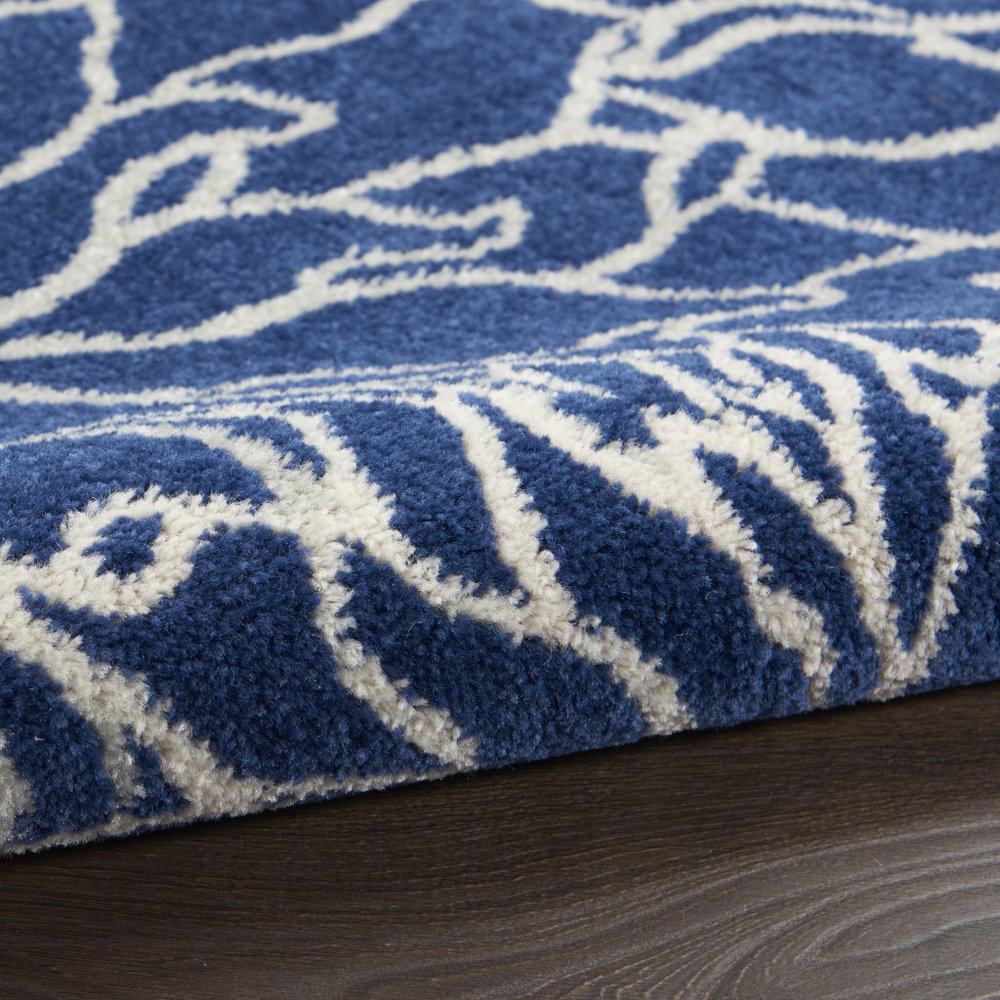 4' X 6' Blue And Ivory Floral Area Rug