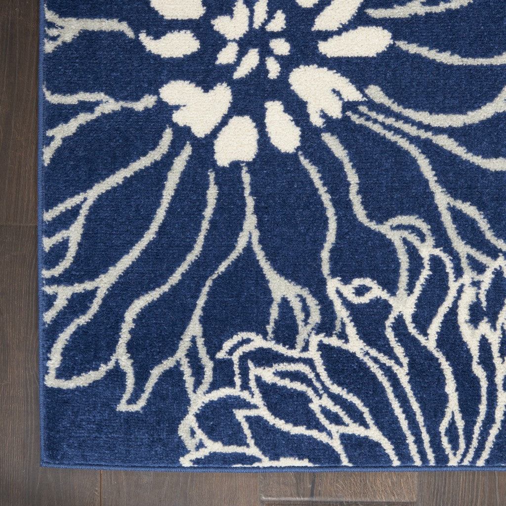 4' X 6' Blue And Ivory Floral Area Rug