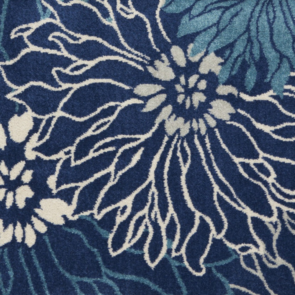 4' X 6' Blue And Ivory Floral Area Rug