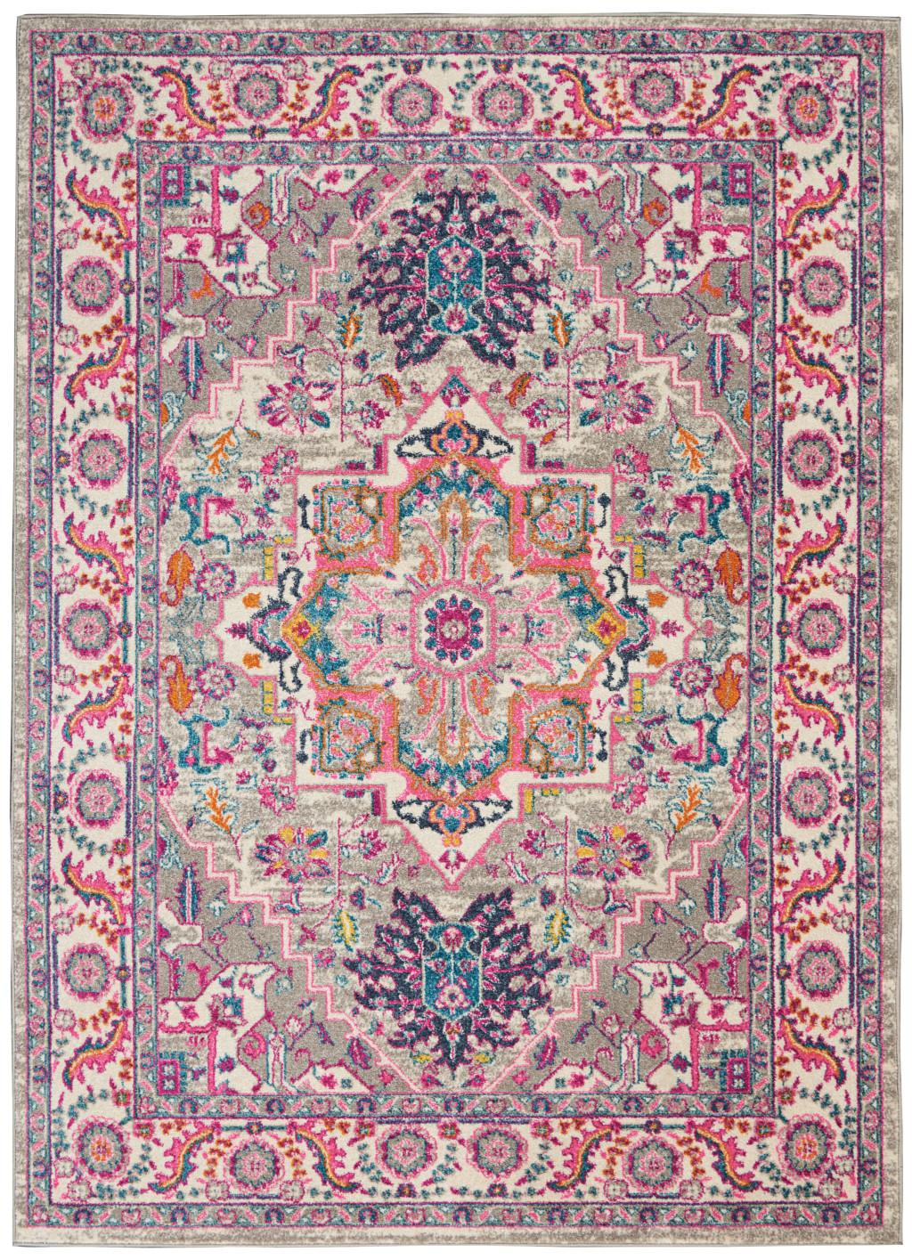 4' X 6' Light Gray And Pink Medallion Area Rug