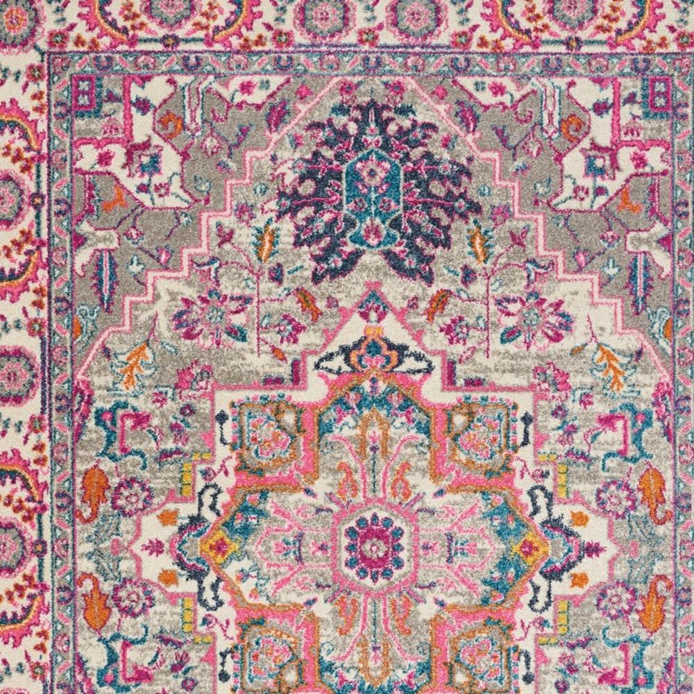 5' X 7' Light Gray And Pink Medallion Area Rug