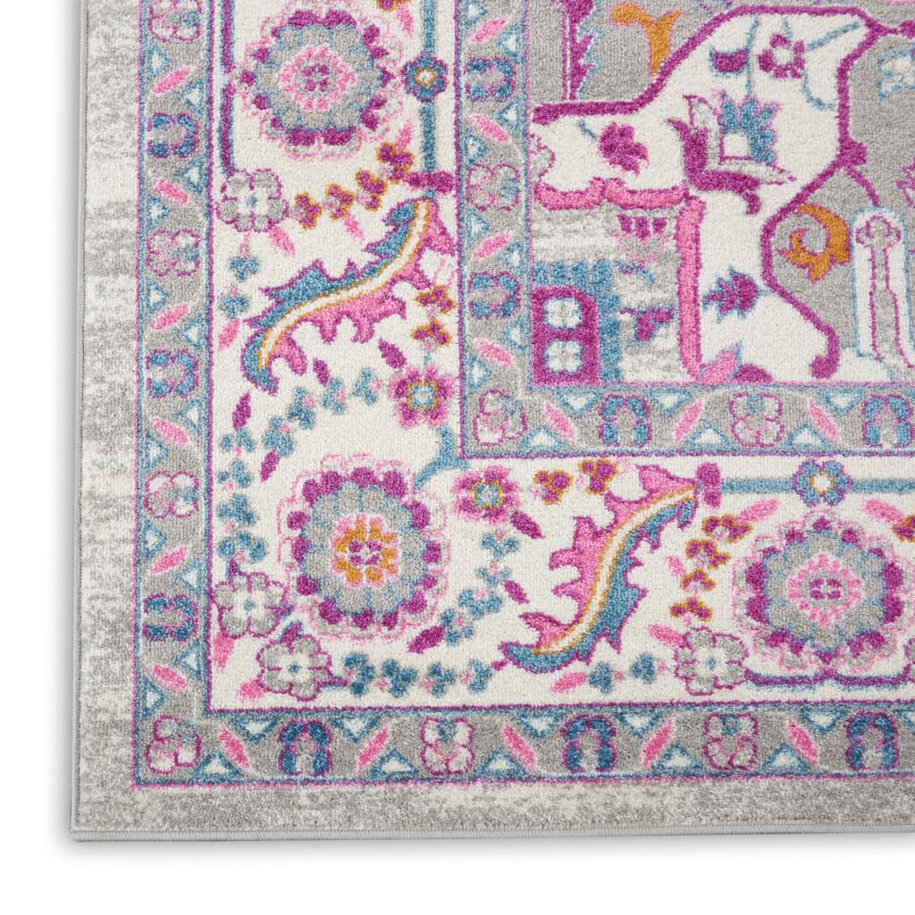 7' X 10' Light Gray And Pink Medallion Area Rug