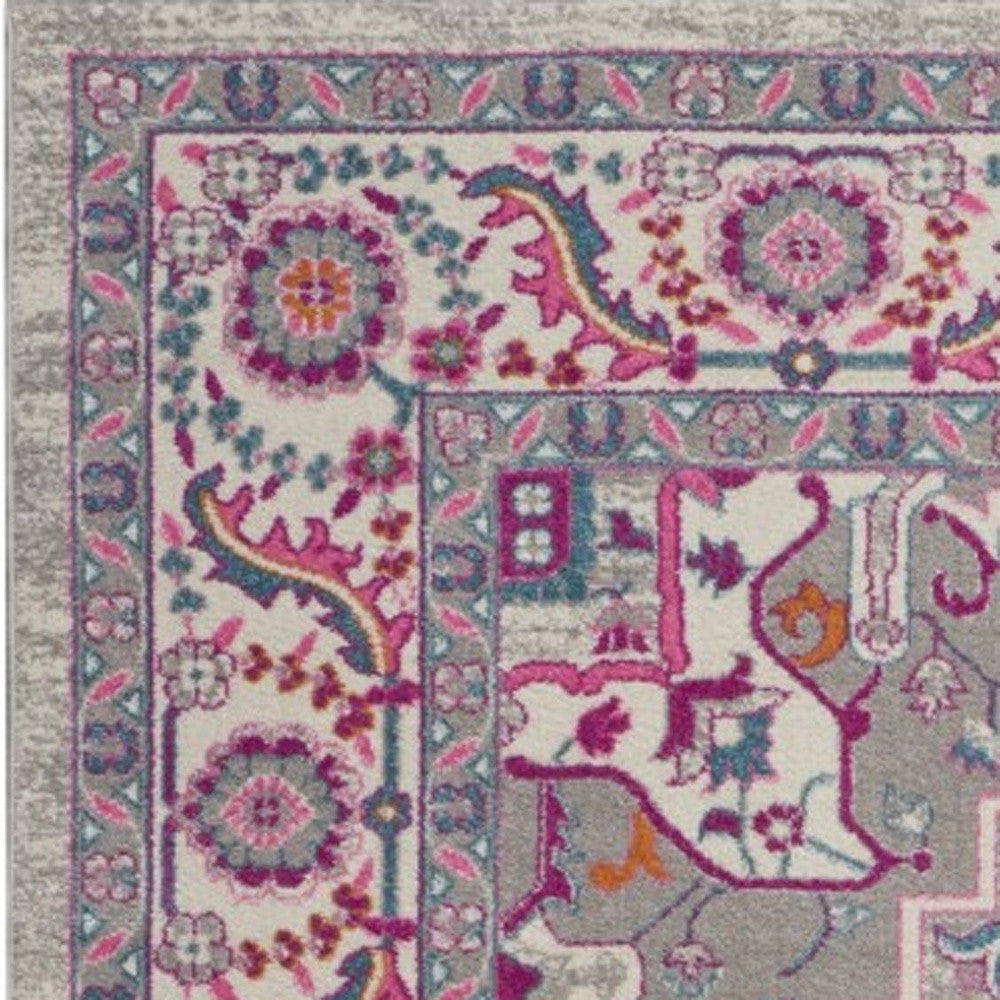 8' X 10' Light Gray And Pink Medallion Area Rug
