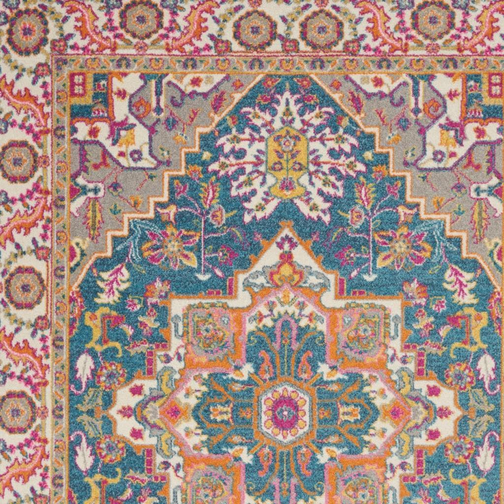 5' X 7' Teal And Ivory Medallion Distressed Area Rug