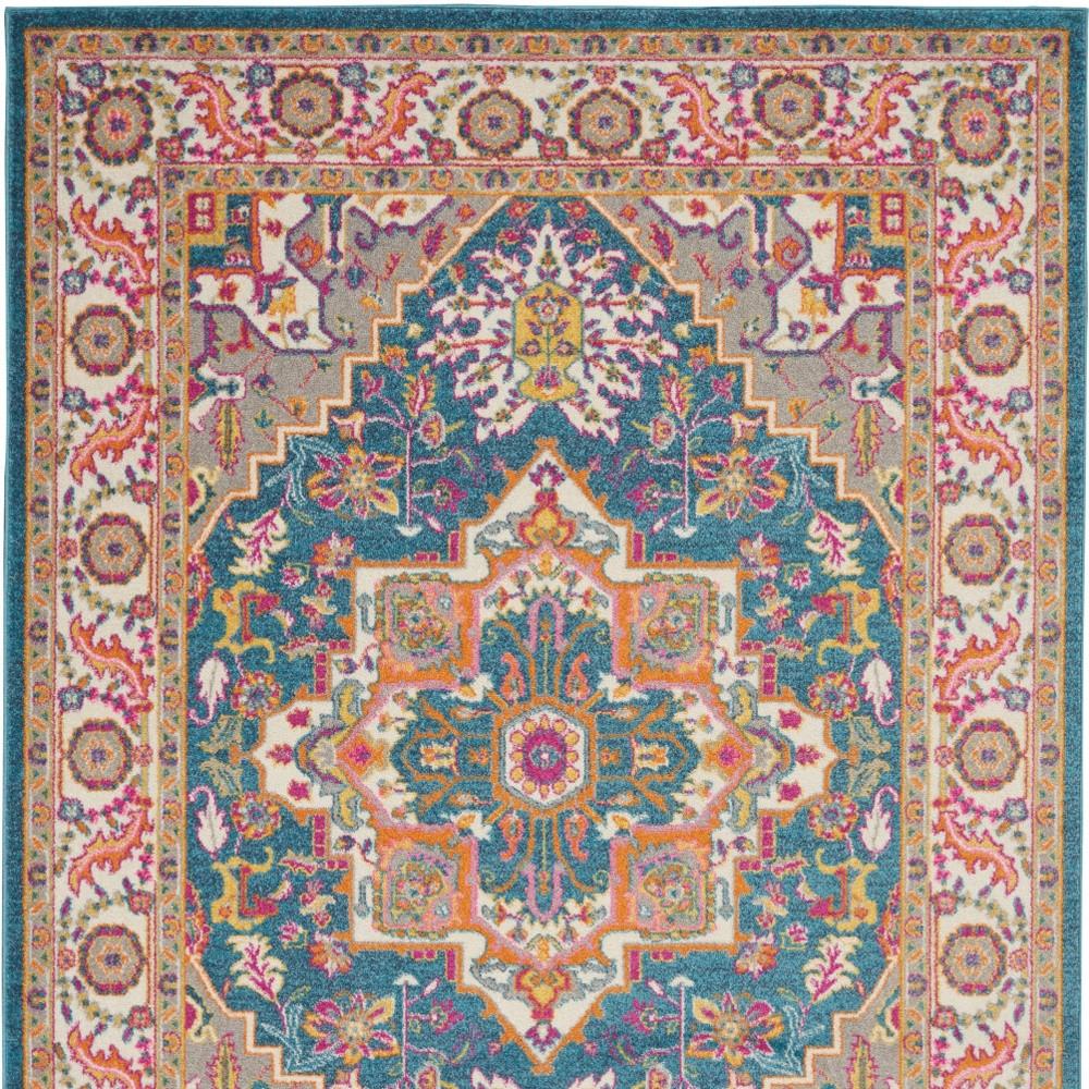 5' X 7' Teal And Ivory Medallion Distressed Area Rug