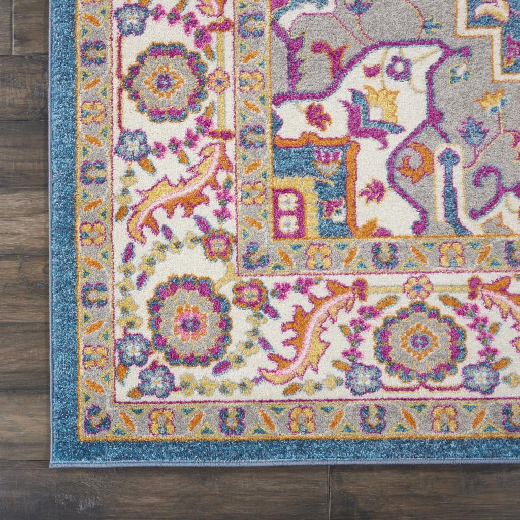 8' X 10' Teal And Ivory Medallion Distressed Area Rug