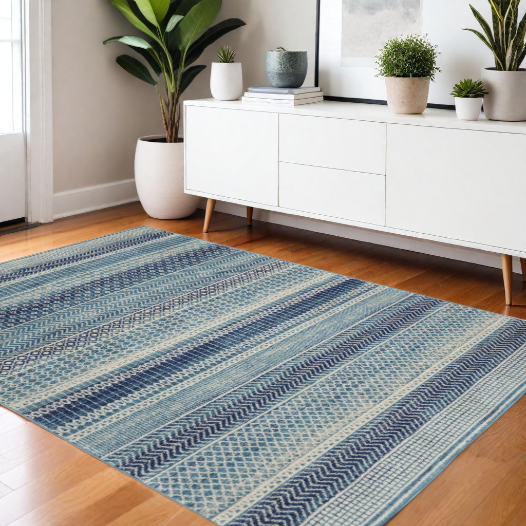 4' X 6' Navy Blue And Ivory Southwestern Area Rug