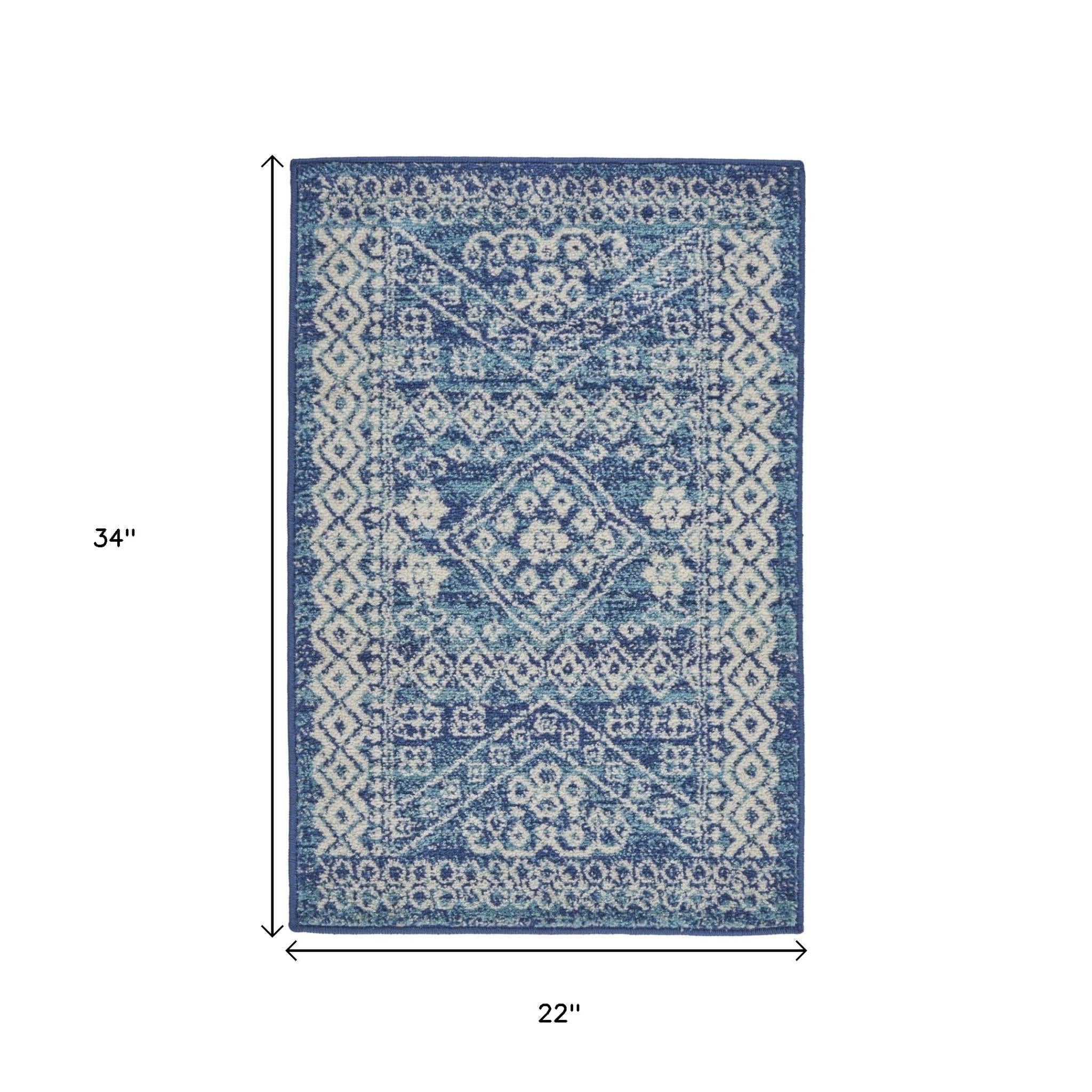 2' X 3' Navy Blue And Ivory Tribal Area Rug
