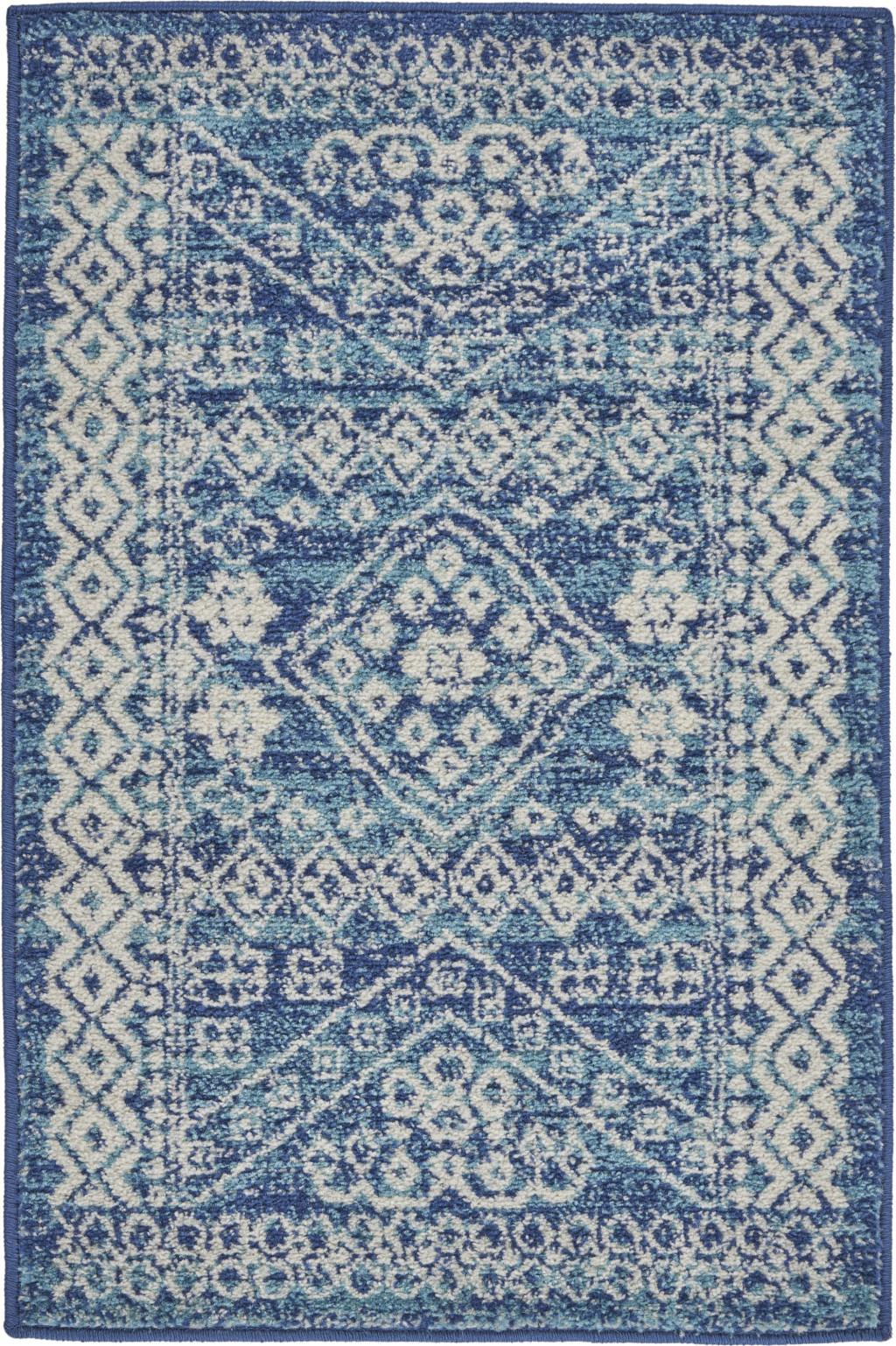 2' X 3' Navy Blue And Ivory Tribal Area Rug