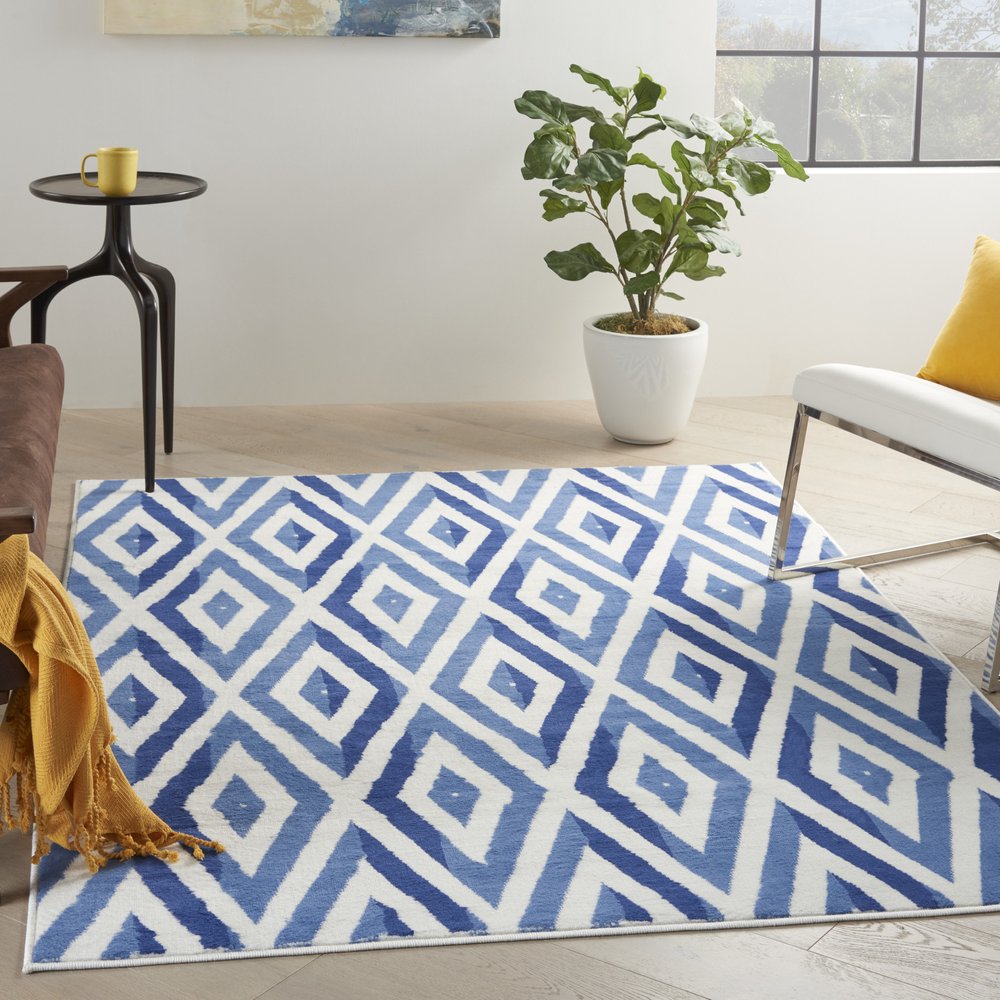 4' X 6' Ivory And Blue Geometric Area Rug
