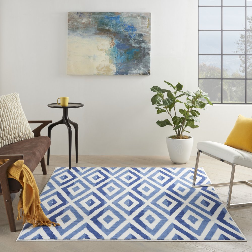 4' X 6' Ivory And Blue Geometric Area Rug
