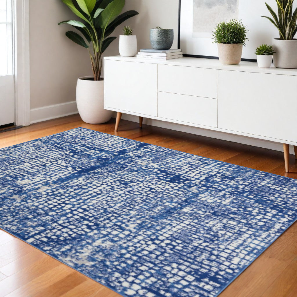 4' X 6' Ivory And Blue Geometric Area Rug