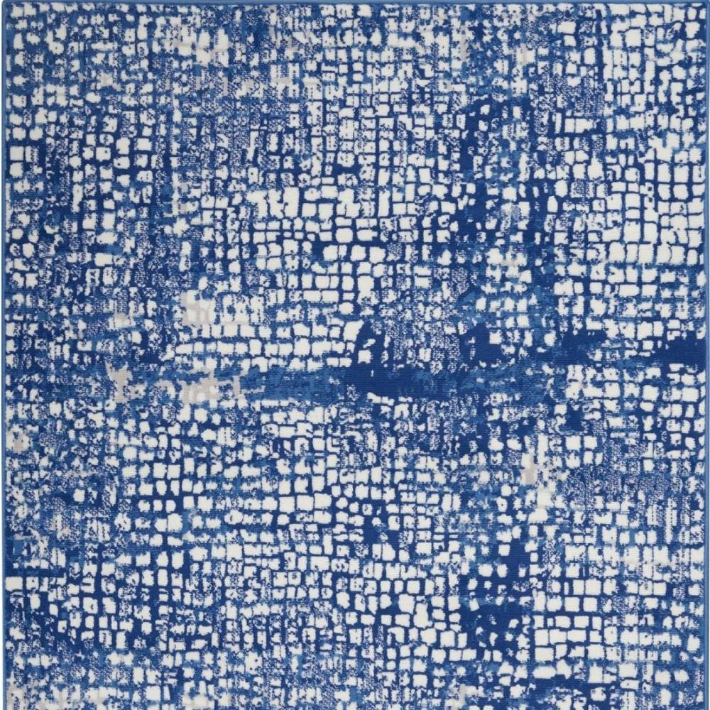 4' X 6' Ivory And Blue Geometric Area Rug