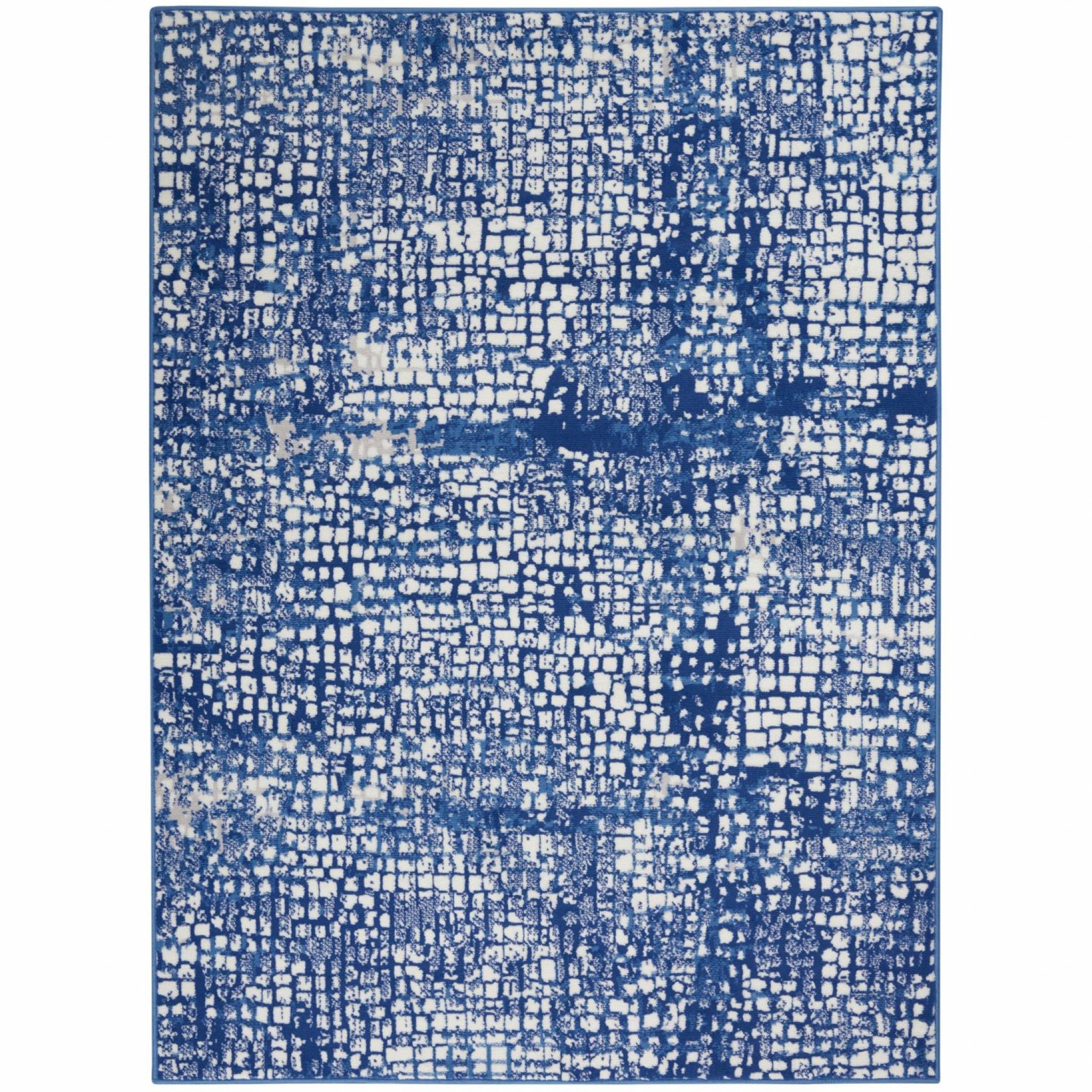 4' X 6' Blue And Ivory Abstract Dhurrie Area Rug