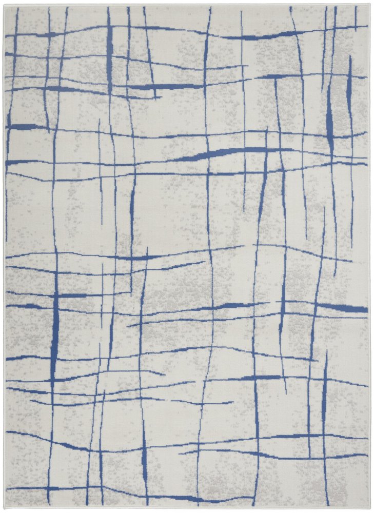 4' X 6' Ivory And Blue Geometric Distressed Area Rug