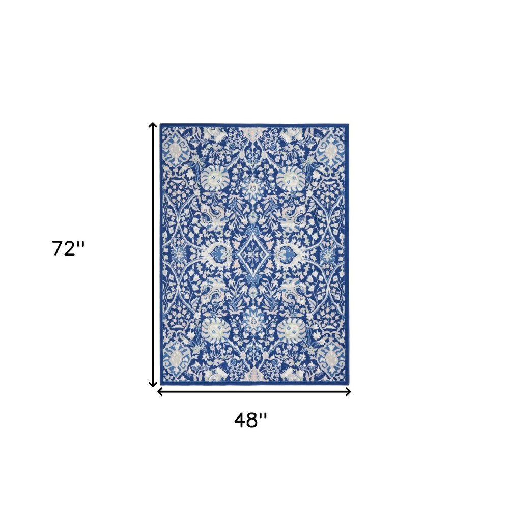4' X 6' Ivory And Blue Floral Area Rug