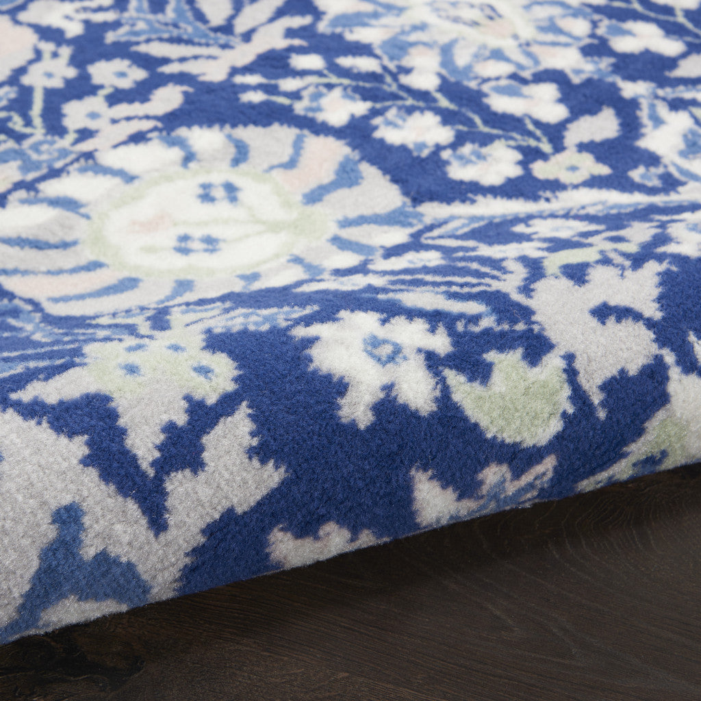 4' X 6' Ivory And Blue Floral Area Rug