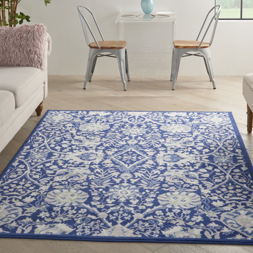 4' X 6' Ivory And Blue Floral Area Rug