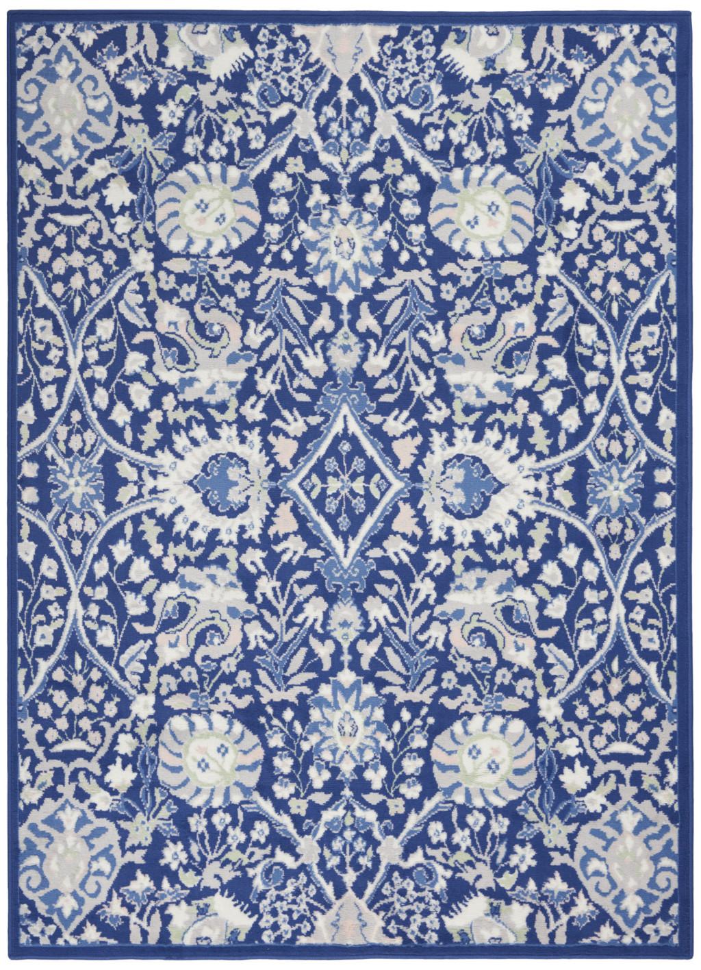 4' X 6' Ivory And Blue Floral Area Rug
