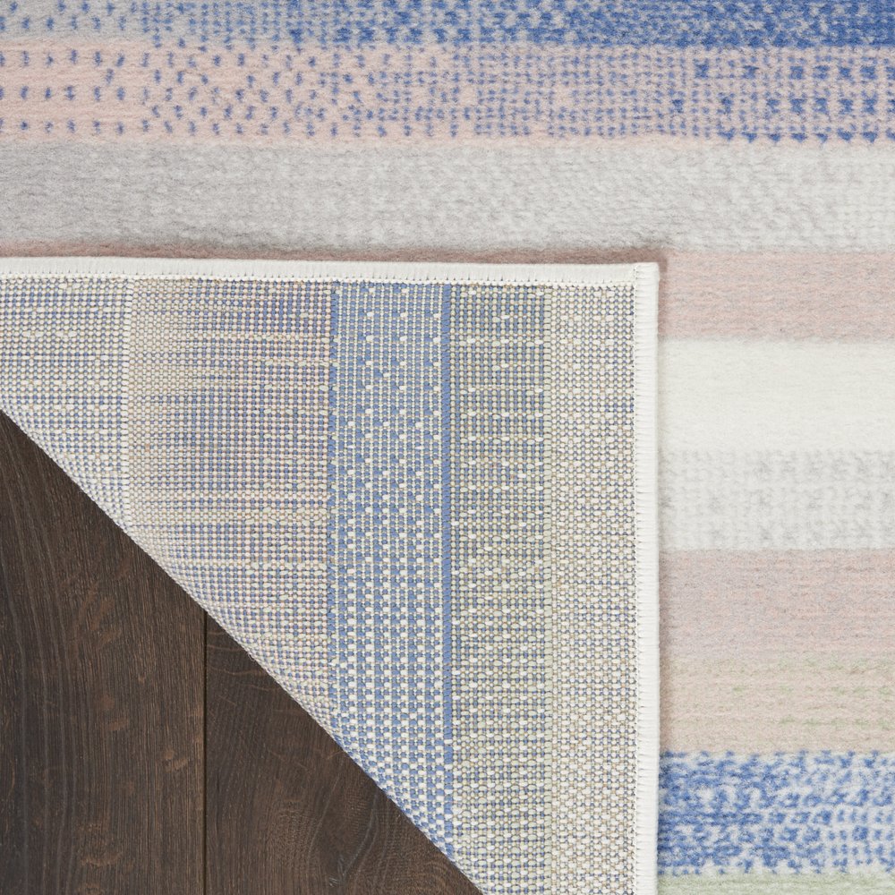 4' X 6' Ivory Blue And Green Striped Distressed Area Rug
