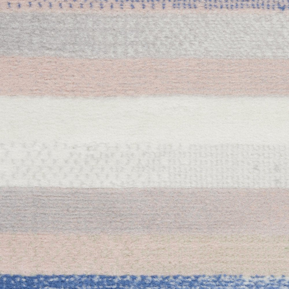 4' X 6' Ivory Blue And Green Striped Distressed Area Rug