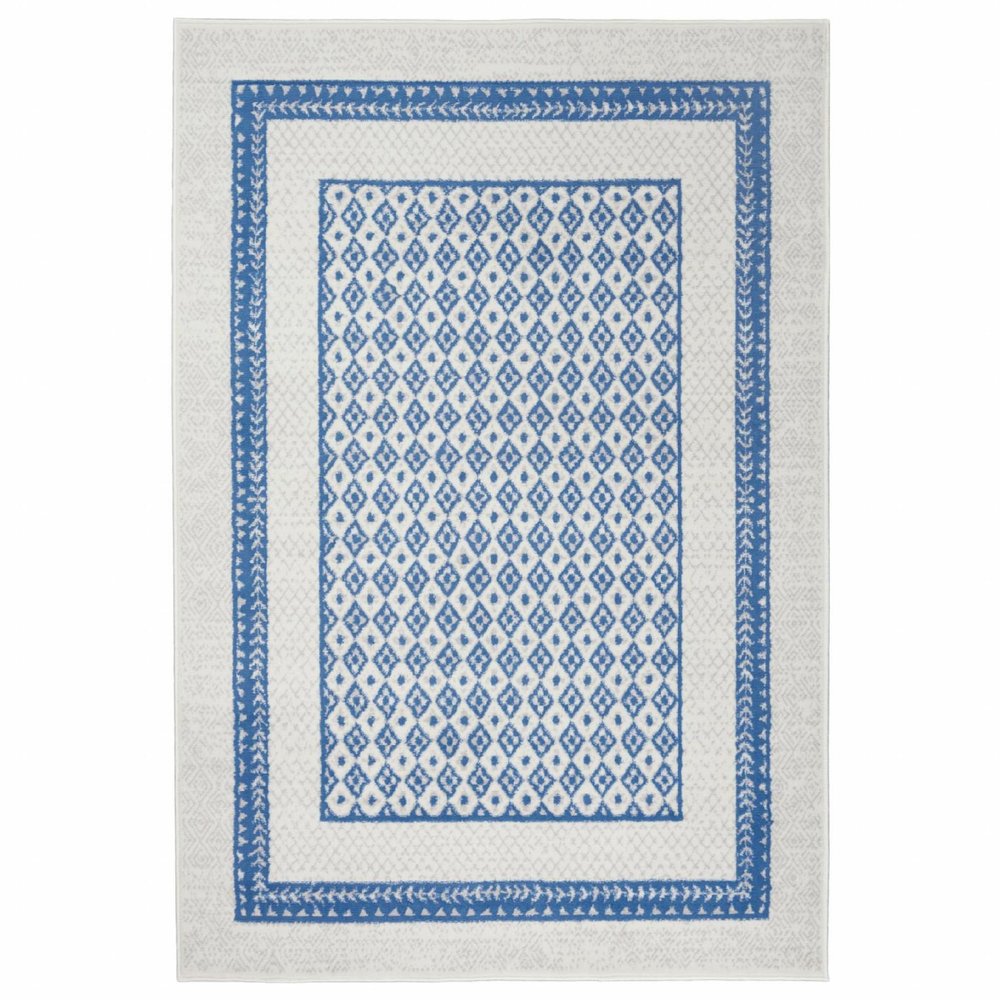 4' X 6' Ivory And Blue Geometric Area Rug