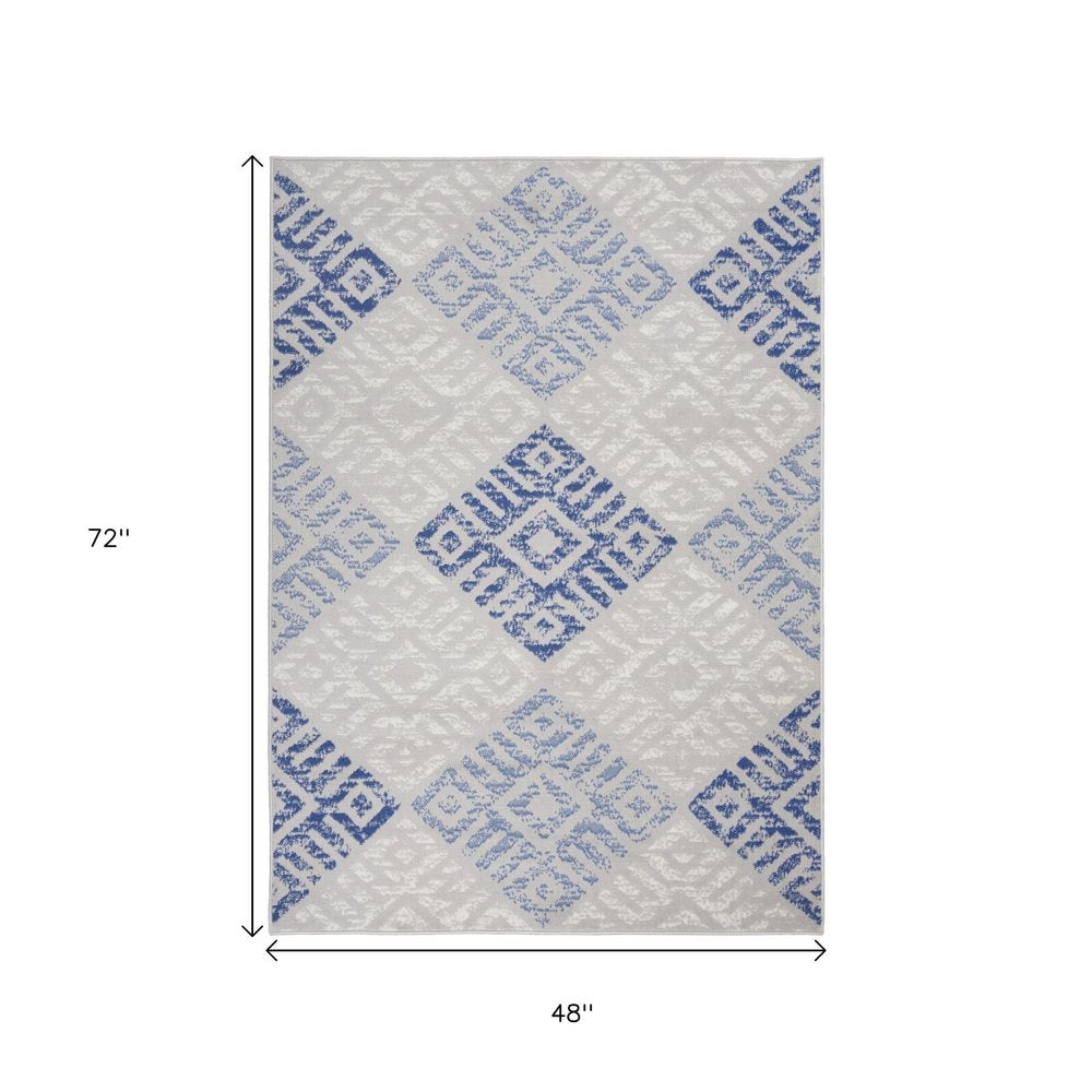 4' X 6' Blue And Gray Geometric Area Rug