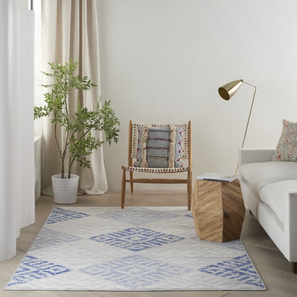 4' X 6' Blue And Gray Geometric Area Rug