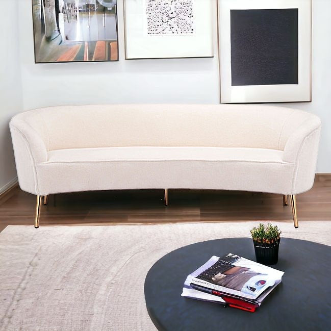 86" White Polyester Sofa With Gold Legs