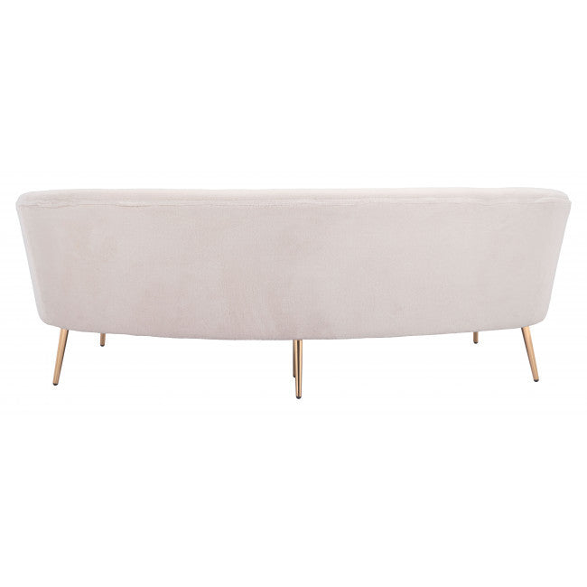 86" White Polyester Sofa With Gold Legs