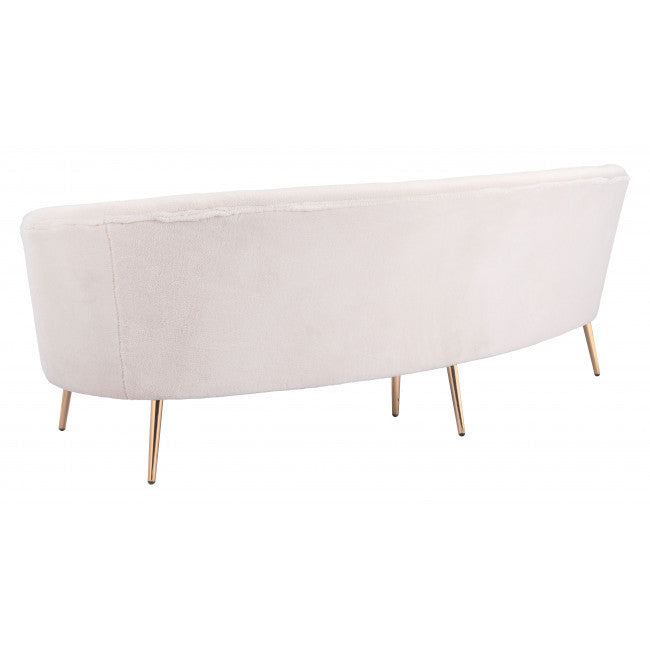 86" White Polyester Sofa With Gold Legs