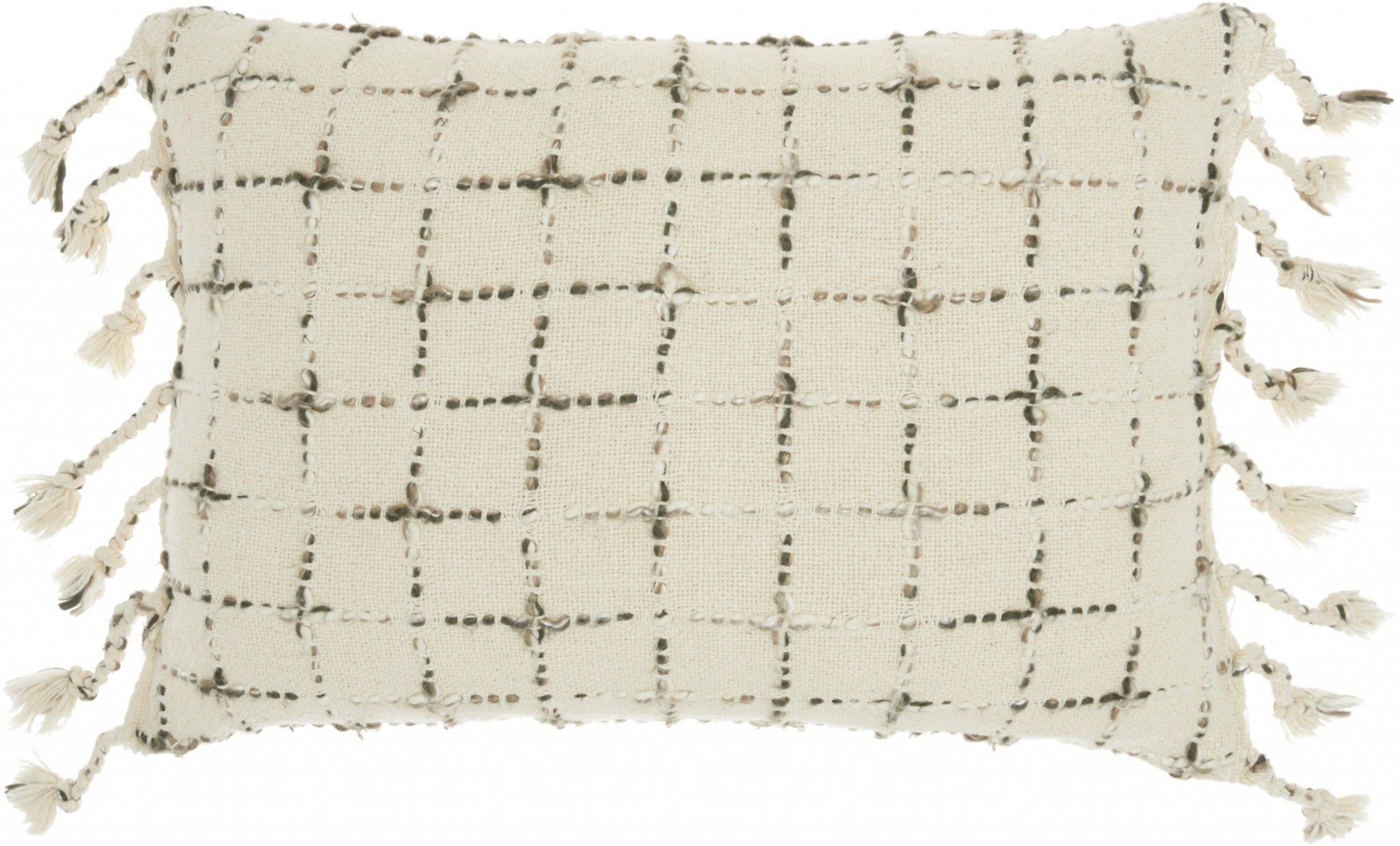 Brown And White Grid Detail Lumbar Pillow