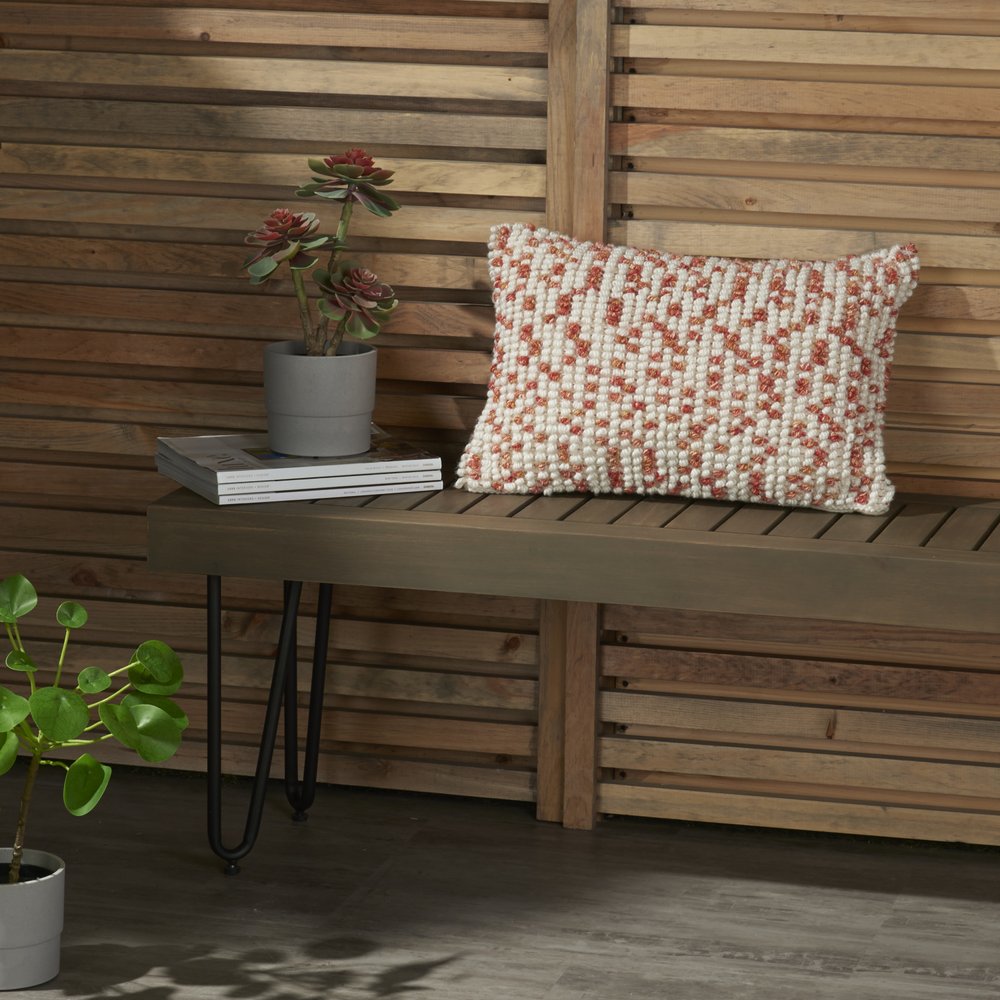 14" X 20" Coral and Beige Ribbed Indoor Outdoor Throw Pillow With Texture