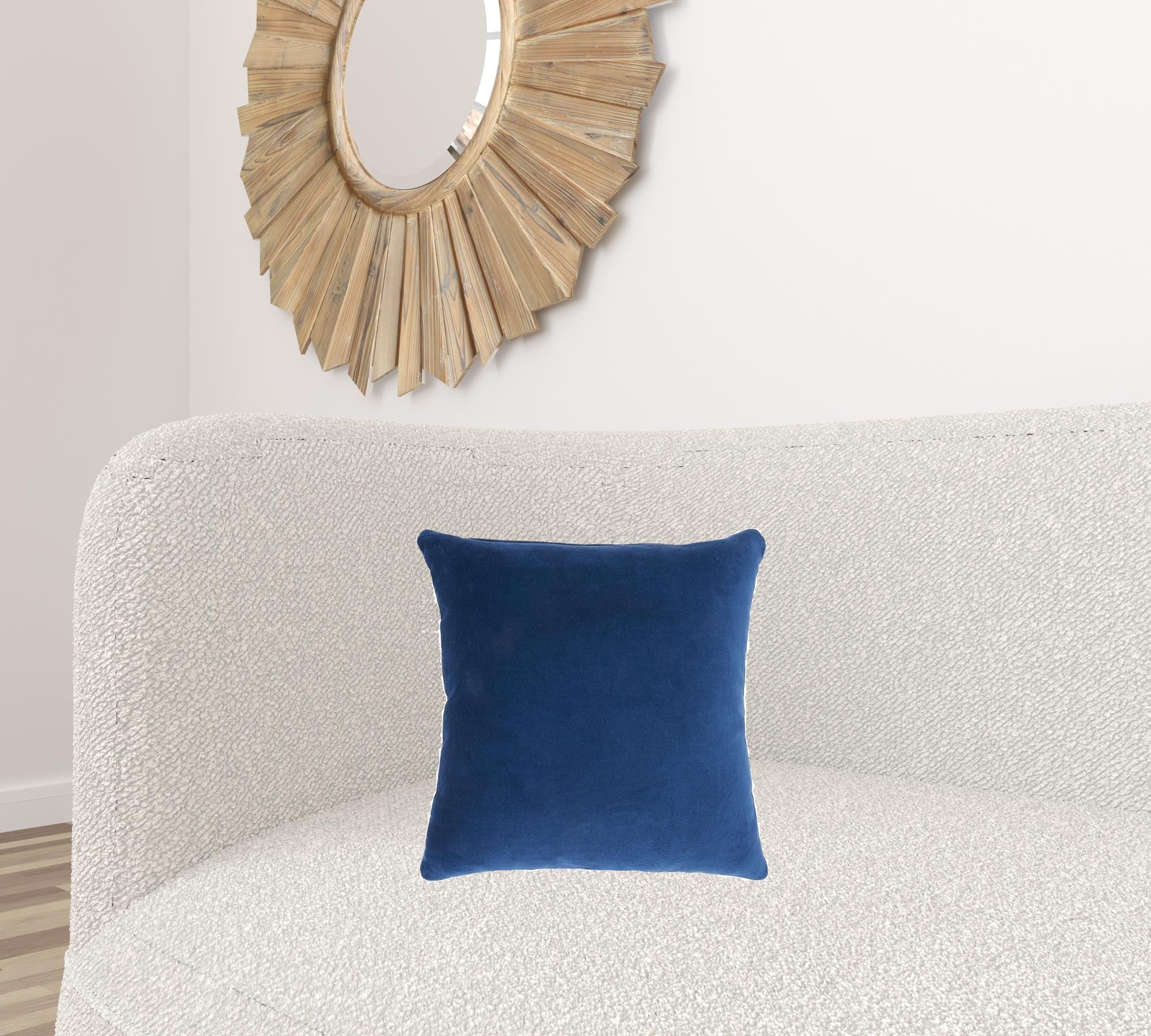 16" Navy and Ivory Velvet Throw Pillow