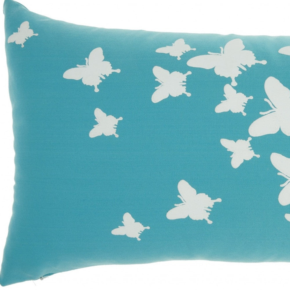5" X 12" Blue Butterfly Indoor Outdoor Throw Pillow Cover & Insert
