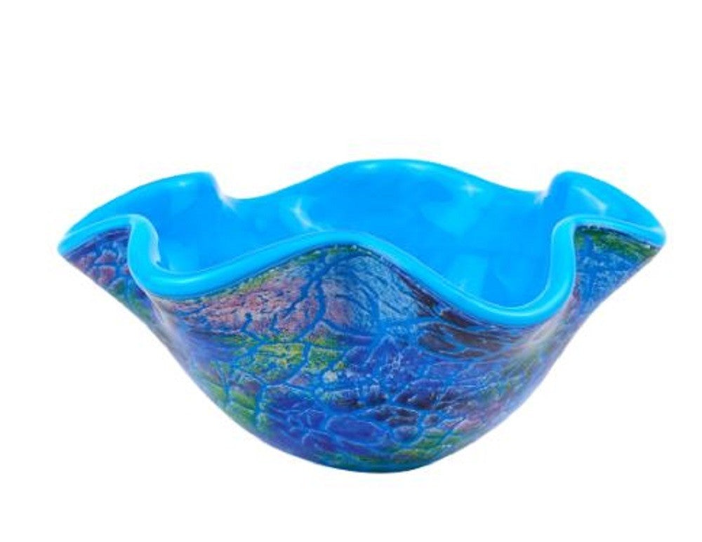 9" Modern Blue And Green Glass Centerpiece Bowl