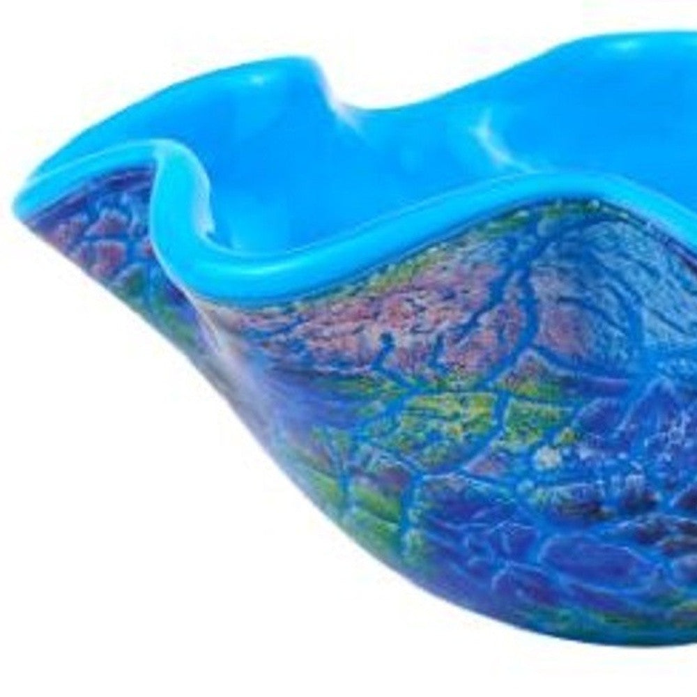 9" Modern Blue And Green Glass Centerpiece Bowl