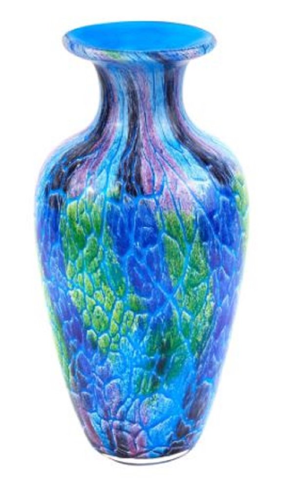10" Blue and Green Glass Abstract Round Table Vase