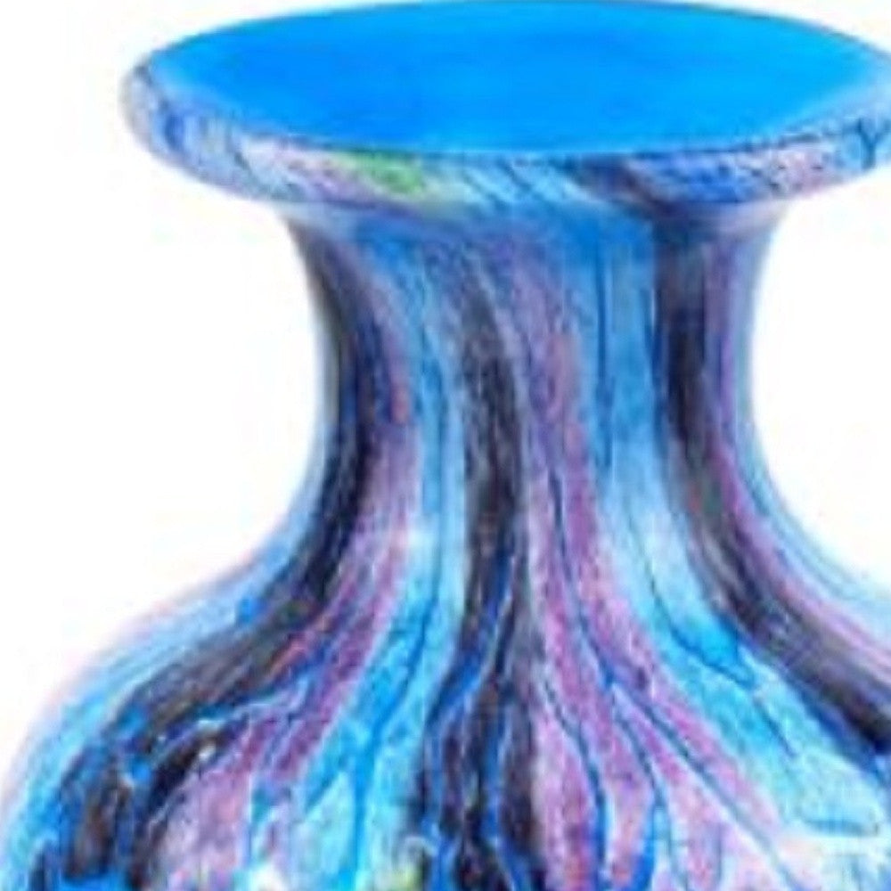10" Blue and Green Glass Abstract Round Table Vase