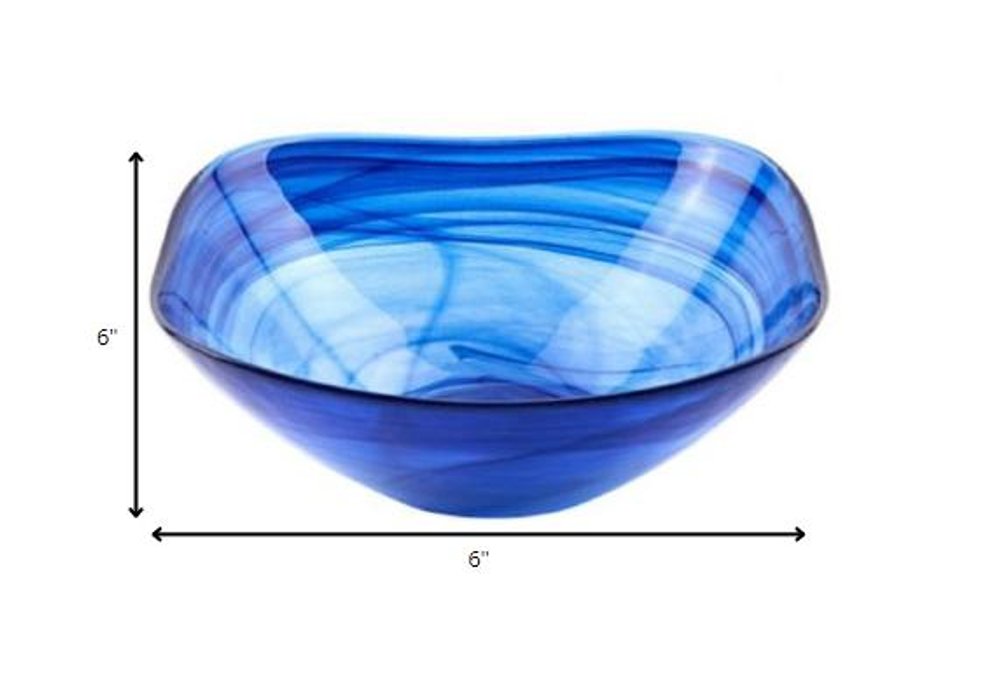 Set Of Two Modern Soft Square Blue Swirl Glass Bowls