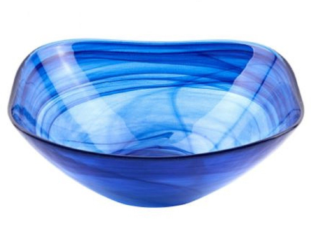 Set Of Two Modern Soft Square Blue Swirl Glass Bowls