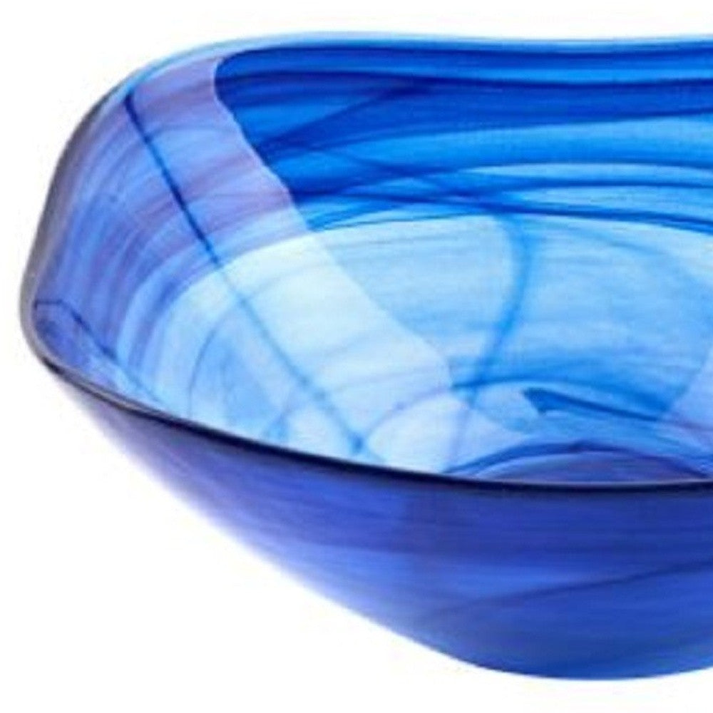 Set Of Two Modern Soft Square Blue Swirl Glass Bowls
