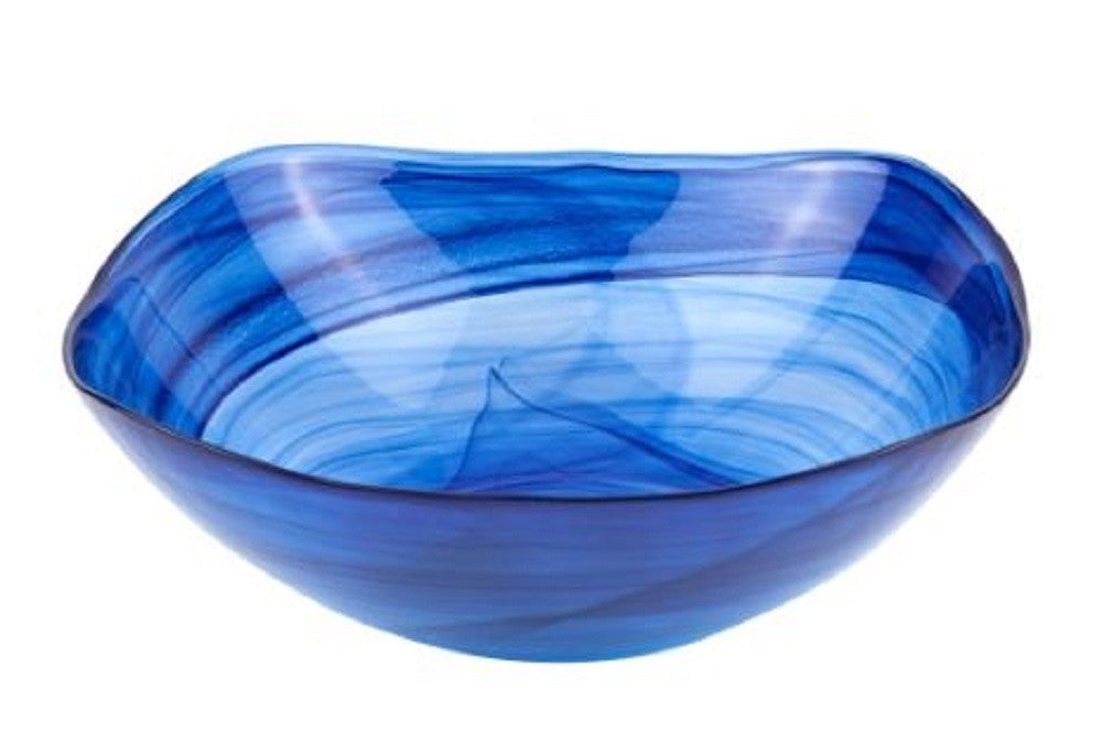 10" Modern Soft Square Blue Swirl Glass Bowl