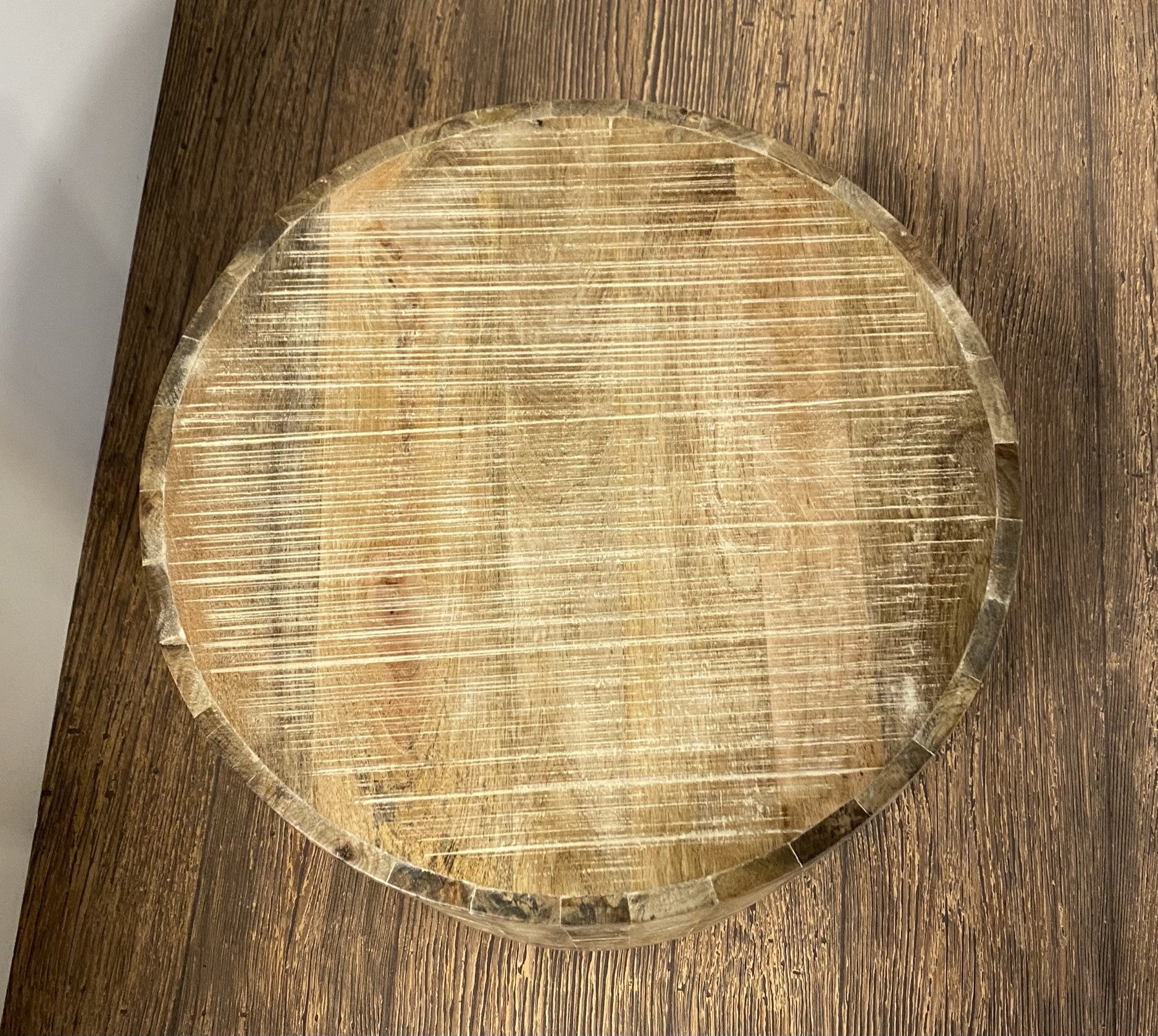 20" Natural Distressed Solid Wood Round Drum End Table