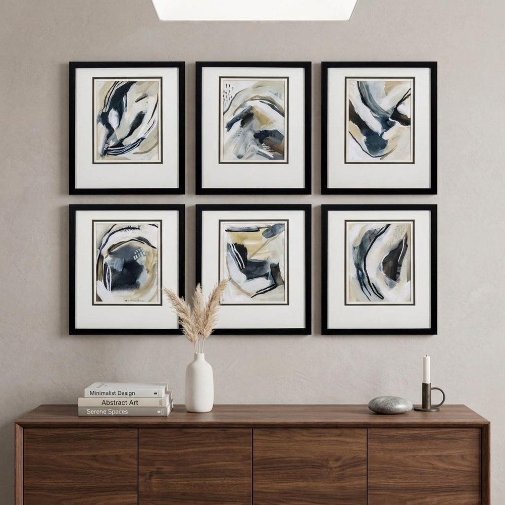 Set Of 6 Neutral Watercolor Abstract Framed Art