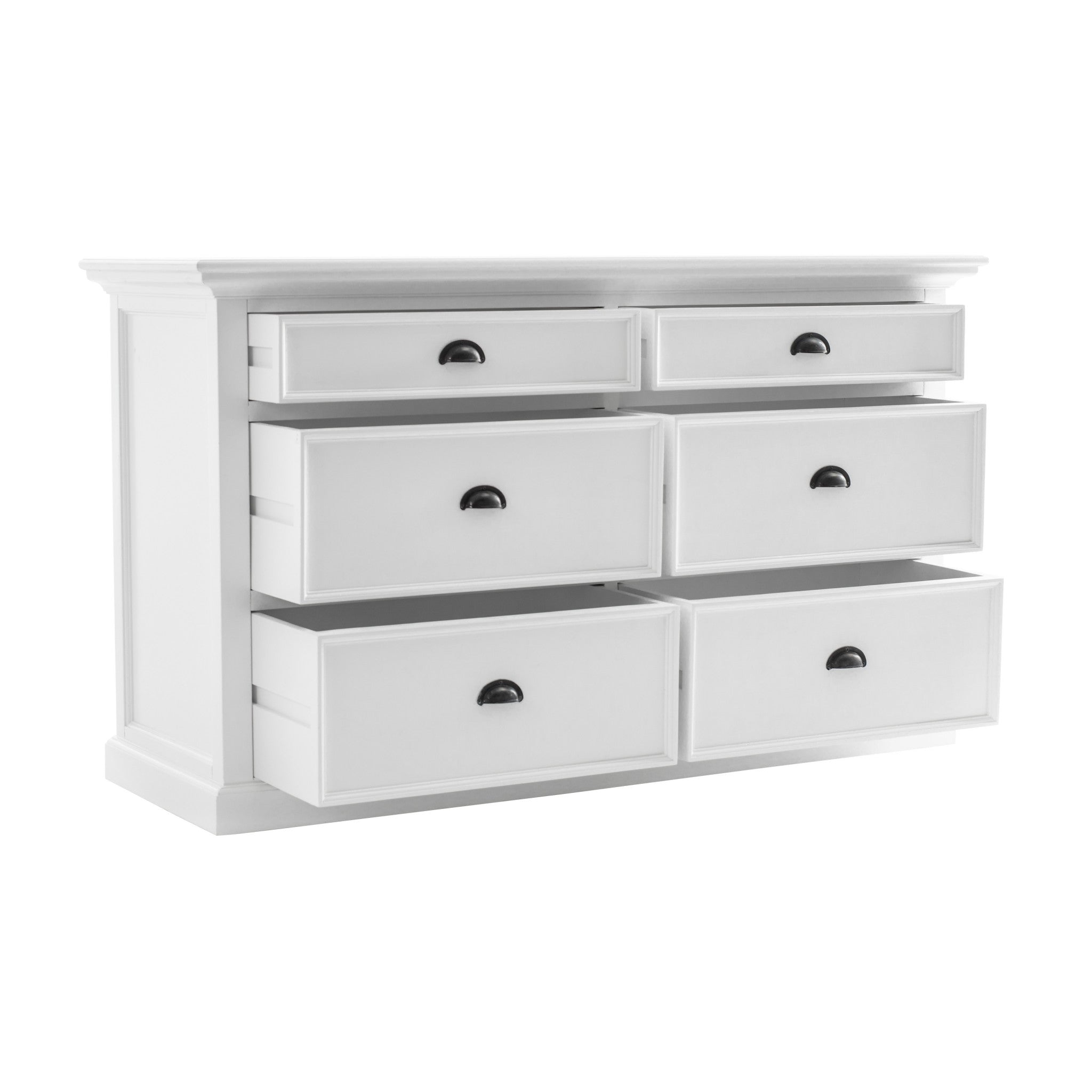 57" White Solid Wood Six Drawer Sideboard