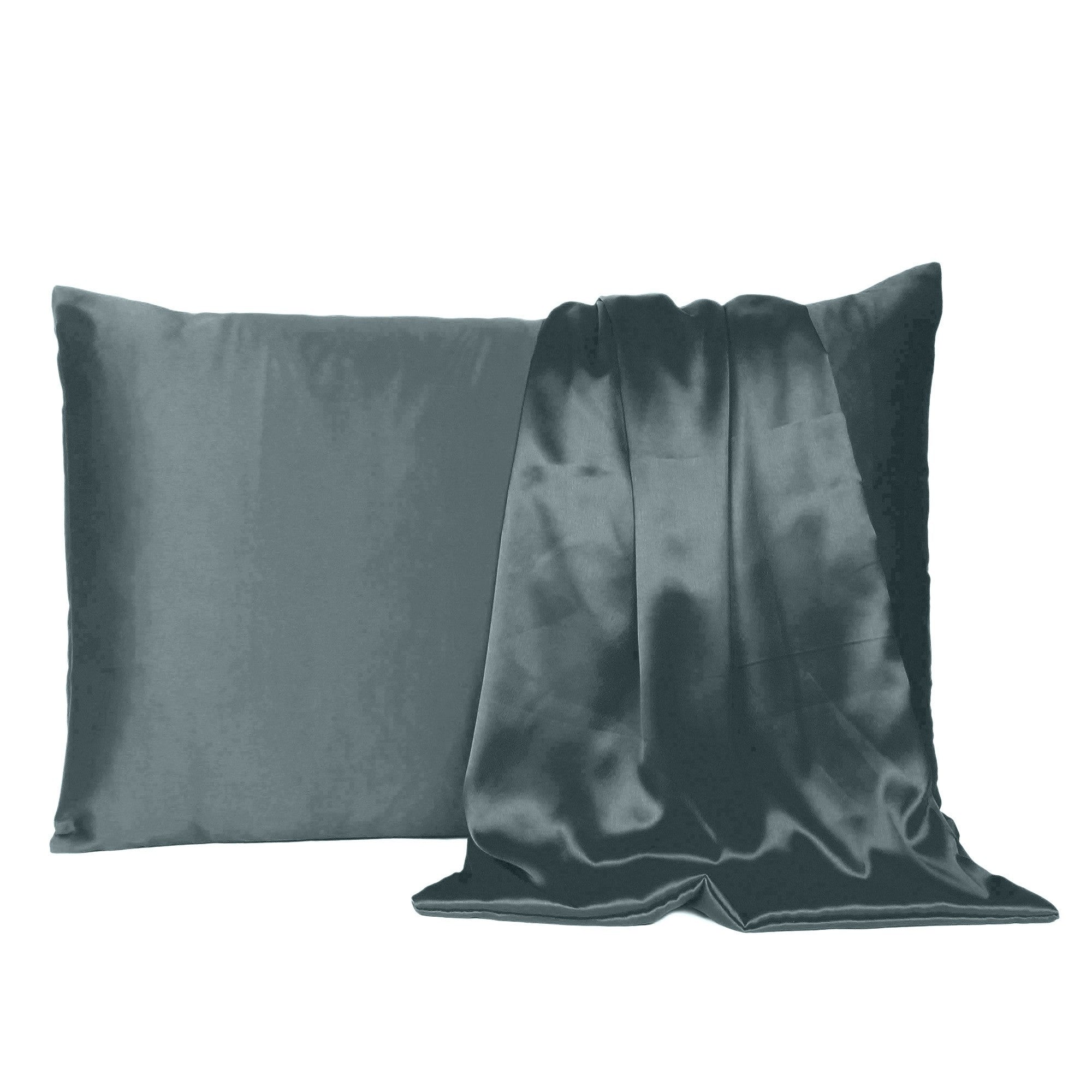 Gray Dreamy Set Of 2 Silky Satin King Pillowcases