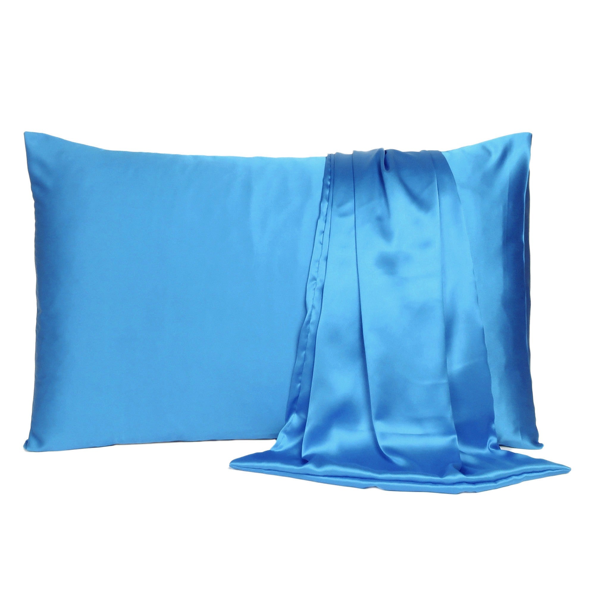 Set of Two Bright Blue Dreamy Silky Satin King Pillowcases